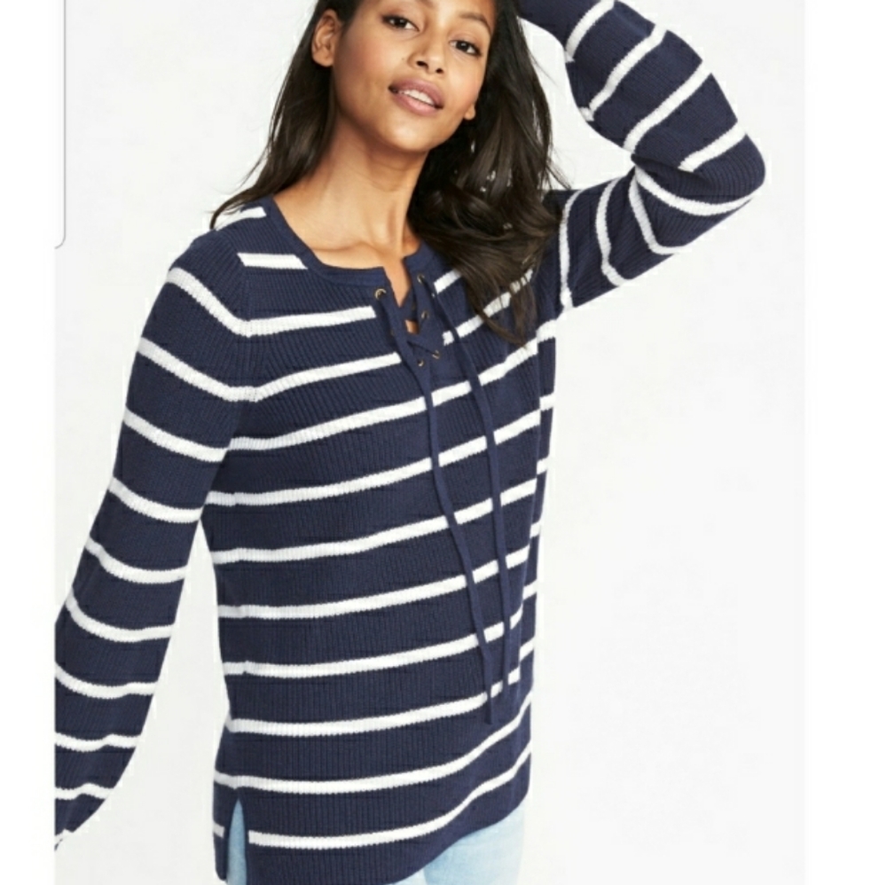 Old Navy Striped sweater lace-up sz L
